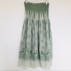 Anthropologie Strapless Green Floral Dress